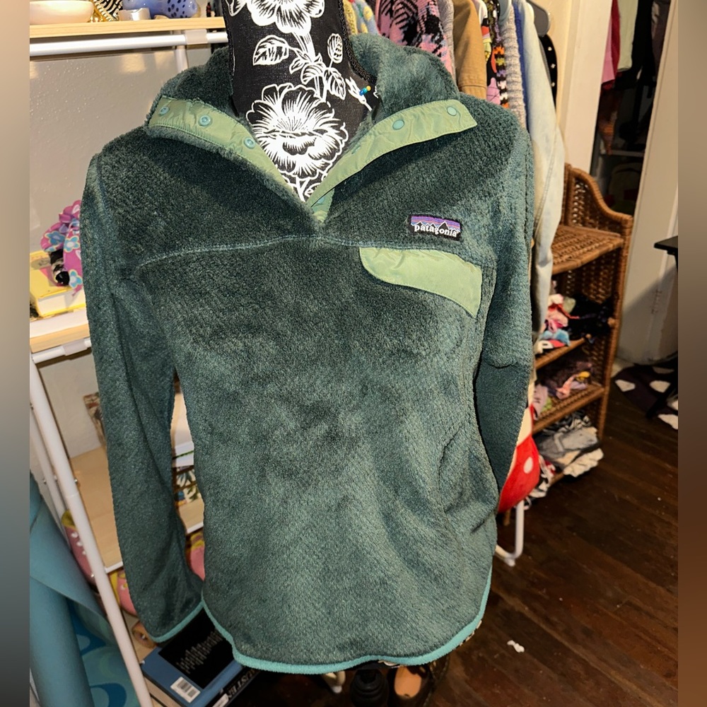 Women PATAGONIA Re-tool Retool Green Polartec Fleece Jacket Sweater small.